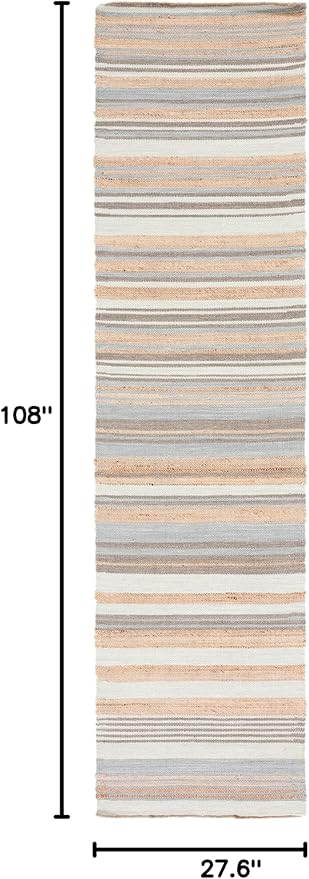 SAFAVIEH Kilim Collection Runner Rug - 2'3" x 9', Natural & Light Blue, Handmade Jute, Ideal for High Traffic Areas in Living Room, Bedroom (KLM461L)
