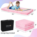 MeMoreCool Foldable Floor Mattress for Kids, Glow Unicorn Trifold Mat, Kids Folding Mattress Portable Futon, 57x22 Inch Pink