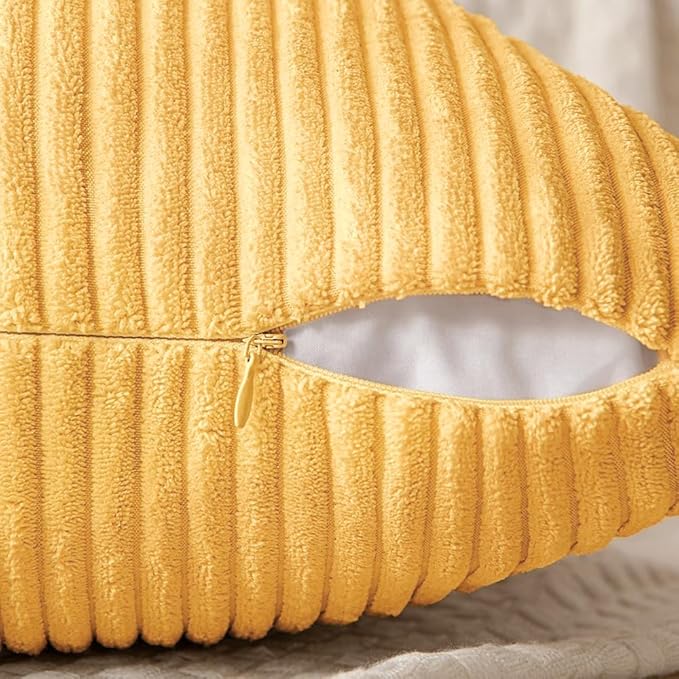 MIULEE Yellow Decorative Throw Pillow Covers 20x20 Inch for Couch Bed Sofa Pack of 2 Boho Farmhouse Throw Pillows Soft Cross Corduroy Patchwork Textured Cushion Cases