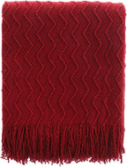 BATTILO HOME Christmas Red Throw Blanket for Couch, Textured Soft Burgundy Throw Blankets, Decorative Knitted Red Blanket for Sofa Bed Living Room, 50"x60"