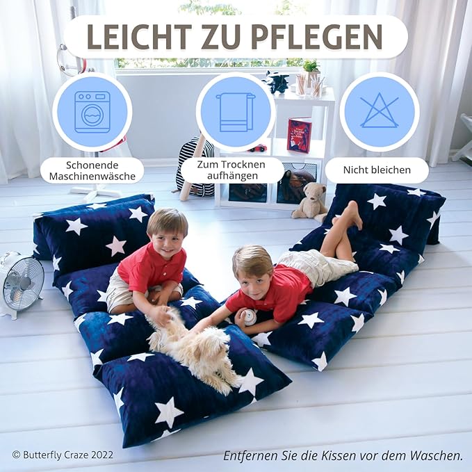 Butterfly Craze Floor Lounger Cover - Floor Bed Conversion - Creates Custom Sleeping Pad - Portable Mattress Alternative - Star Navy, King Size