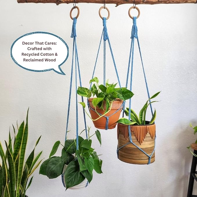 Set of 3 Macrame plant hanger for pots 4-10” live plants indoor and outdoor decor hanging plant holder Boho décor Plant stand Indoor plant shelf for Hanging planter for plant pots (Cloudy Day)
