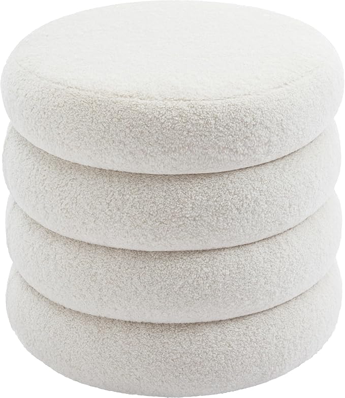 Flouki 19.5" Storage Ottoman Round, Vanity Stool for Bedroom, Entryway Ottoman for Console Table, Foot Stool for Living Room, Bedroom, Sherpa Off-White