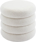 Flouki 19.5" Storage Ottoman Round, Vanity Stool for Bedroom, Entryway Ottoman for Console Table, Foot Stool for Living Room, Bedroom, Sherpa Off-White