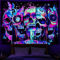 Heopapin Blacklight Skull Art Tapestry UV Reactive Neon Skeleton Butterfly Tapestries Trippy Blacklight Horror Face Tapestry Halloween Aesthetic Wall Decor Tapestries for Home W92×H70