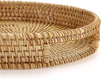 Hipiwe 10" Round Rattan Serving Tray with Handles, Hand-Woven Decorative Organizer Tray for Storage Breakfast Drinks Snack, Centerpiece Fruit Basket for Home Decoration, Small