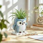 QCQHDU Swing Owl Hanging Pots with Drainage Hole, Small Resin Succulent Plant Planters, Cute Indoor/Outdoor Decor for Balcony Garden Patio, Women Gift Idea, Blue
