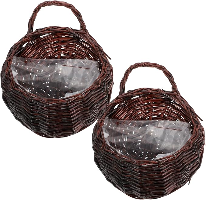 DOITOOL Rattan Woven Hanging Basket: 2PCS Wicker Wall Planter Woven Hanging Storage Basket Wall Flower Holders Indoor Outdoor Bohemia Planter