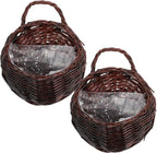 DOITOOL Rattan Woven Hanging Basket: 2PCS Wicker Wall Planter Woven Hanging Storage Basket Wall Flower Holders Indoor Outdoor Bohemia Planter