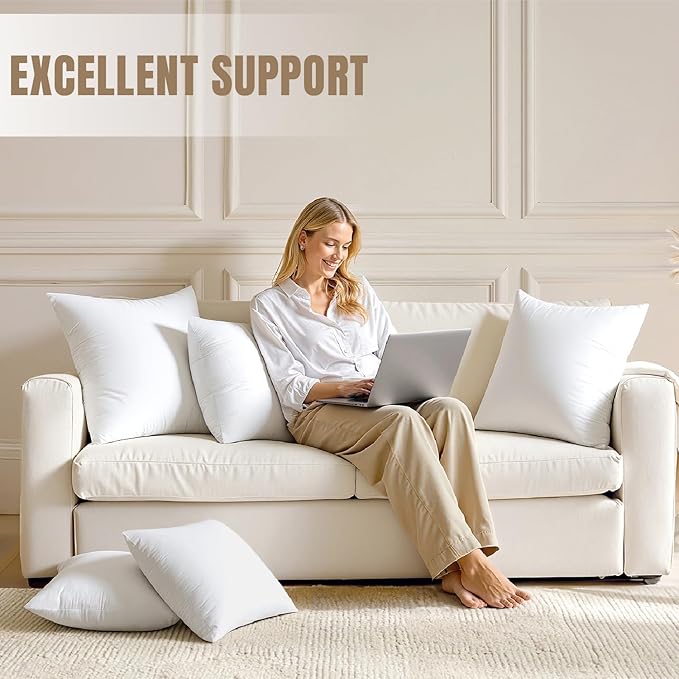 MIULEE 14x14 Pillow Inserts,Set of 4 100% Virgin Microfiber with Cotton Cover Throw Pillows for Couch Sofa and Bed