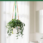 Macrame Plant Hanger, Hanging Planter Basket with Wood Beads, Decorative Boho Flower Pot Holder for Indoor and Outdoor, Rainbow, 35 Inch Set of 2 (POTS NOT Included)