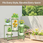 LASZOLA 6 Tiered Plant Stand Indoor Outdoor with Plastic Tray, Corner Folding Tall Flower Display Rack, Modern Plant Holder Shelf for Outdoor Patio Porch Garden Office Living Room, Green