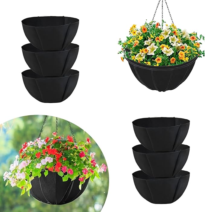 hehimhis 4Pcs 14 Inch Round Non-Woven Planter Basket Liner, Hanging Basket Fabric Liners Coco Fiber Liner Replacement for Hanging Flower Pot (4, 14inch)