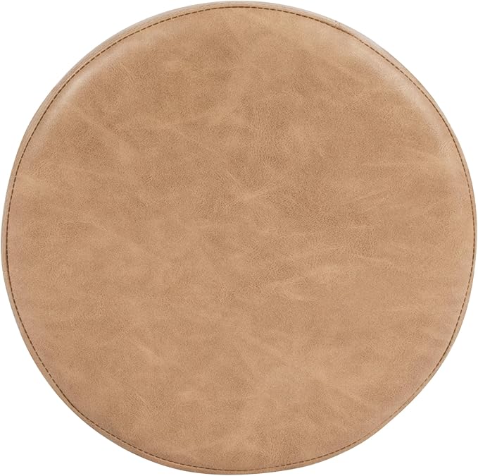Spatial Order Faux Leather Organic ShapeOttoman (No Lid, Seat Only) | HomePop Home Décor | Round Pouf Foot Rest – Sand Faux Leather