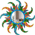 Colorful Sun Wall Mirror Decorative 25 inch Metal Frame Sunburst Boho Mirror for Entryway Bedroom Living Room Bathroom House Warming Gifts New Home Essential (Blue)