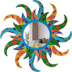 Colorful Sun Wall Mirror Decorative 25 inch Metal Frame Sunburst Boho Mirror for Entryway Bedroom Living Room Bathroom House Warming Gifts New Home Essential (Blue)