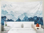 EMMTEEY Mountain Tapestry Wall Hanging Blue Silhouette Fading in Distance Watercolor Large Tapestries 80X60 Inches Tapestry for Living Room Bedroom Home Inhouse