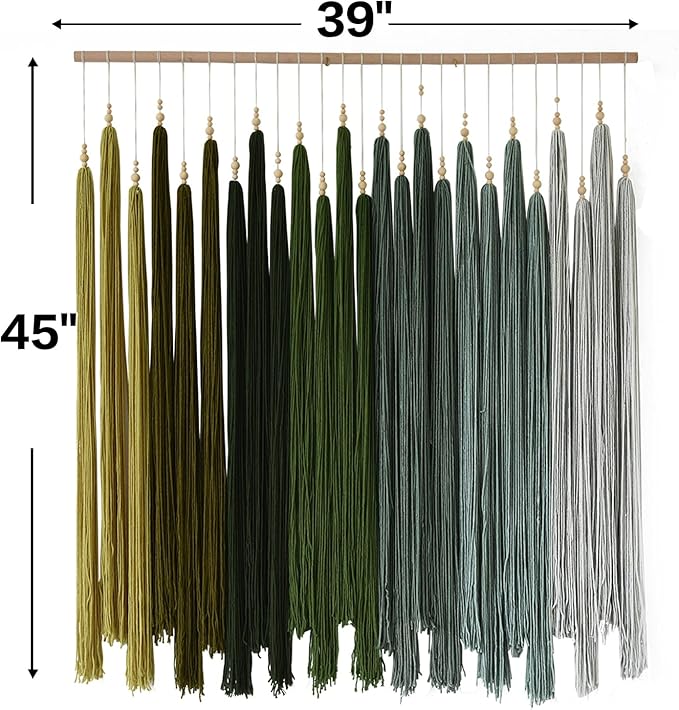 IOWER Macrame Wall Hanging Large Yarn Fiber Wall Art Geometric Aesthetic Beaded Tassel Chic Home Decor for Bedroom Living Room 39" W x 45" L