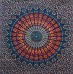Bless International Handmade Indian hippie Bohemian Psychedelic Peacock Mandala Wall hanging College Dorm Beach Throws Table Cloth Bedding Tapestry (Golden Blue, King(88x104Inches)(225x265Cms)) - color: Golden Blue, size: 104"L x 88"W