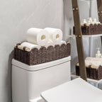 CubesLand Paper Rope Scalloped Edge Shelves Storage Basket, Woven Toilet Paper Baskets for Over Toilet Storage Shelf, Ending Table, Floating Shelves Organizing or Home Décor, with Wood Handle, Brown