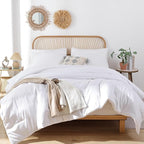 ROSGONIA California King Comforter Set White, 3pcs (1 Boho Cal King Comforter & 2 Pillowcases), All Season Hotel Bedding Bedspread Blanket Quilt