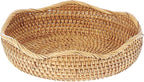Hipiwe Natural Rattan Tray Wicker Storage Bowls Hand Woven Basket Tray for Bread Fruit Key Round Fruit Baskets for Kitchen Entryway Tabletop Decorative Baskets Bowl,10 Inches