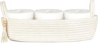 Mkono Small Storage Basket for Toilet Tank Top Boho Bathroom Decor Woven Rope Toilet Paper Tray Organizer for Shelf Bedroom Living Room, White, 1 Pack, 15.7" L x 6" W