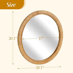 Rattan Wall Mirror - 20" Boho Round Bathroom Mirror Decorative Farmhouse Circle Mirror for Vanity Entryway Living Room Wall Decor