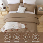 ROSGONIA Queen Comforter Set Dark Khaki Brown, 3pcs Bedding Comforter Sets(1 Comforter & 2 Pillowcases) All Season Lightweight Bedspread Blanket Quilt