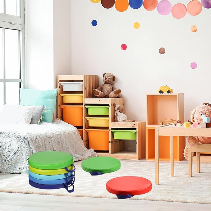 Sawysine 12 Pcs Floor Cushions Classroom Flexible Floor Seating with Handle for Kids in Home School Classroom Kindergarten Daycare Nursery (Classic Color,Round)