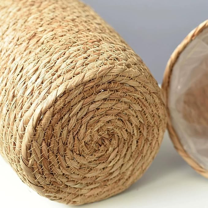 2PCS Plant Basket Indoor with Plastic Liner Water Hyacinth Woven Planters Flower Baskets Holder Liners Home Decor