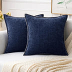 MIULEE Pack of 2 Couch Throw Pillow Covers 20x20 Inch Navy Blue Farmhouse Decorative Pillow Covers with Stitched Edge Soft Chenille Solid Dyed Spring Pillow Covers for Sofa Bed Living Room