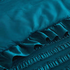 WONGS BEDDING Teal Comforter Set King,3 Pieces Ruffle Farmhouse Shabby Chic Comforter for King Bed,Soft Textured Boho Bedding Set with 1 Ruffle Comforter,2 Tufted Pillowcases 104"×90"