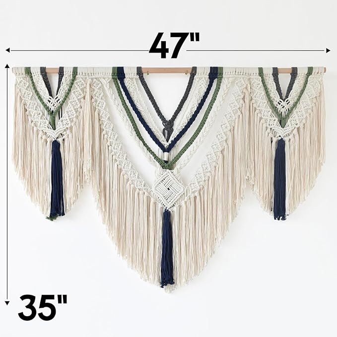 Jakalin Large Macrame Wall Hanging Boho Wall Decor 47" W x 35" L Handmade Craftmanship Yarn Wall Art For Bedroom Living Room Scandinavian Home Decor