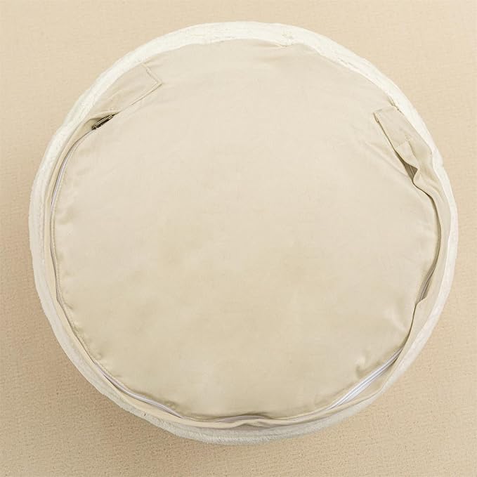 Round Pouf Ottoman 20 x 20 x 14 Inches Boho Poof Home Decor Floor Pouffe Ottoman Foot Rest for Couch Sofa Bean Bag Chairs Living Room Bedroom Cream White