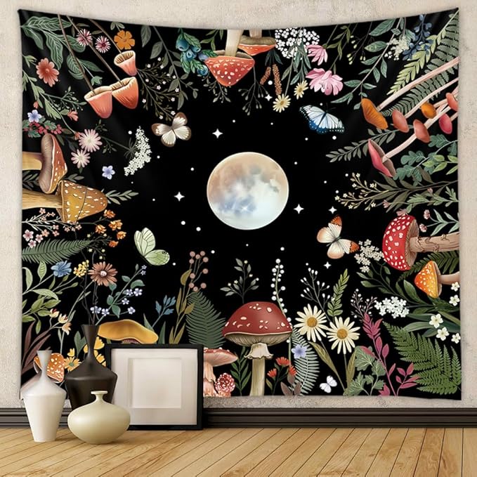 Jhdstore Moon Tapestry for Bedroom Boho Tapetry Wall Hanging Botanical Plant Wall Tapestries Small 36x48 Inch