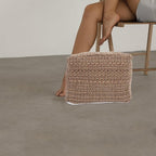 VOSAREA Pouf Ottoman Square Pouf Cover, Khaki, Cotton, Linen