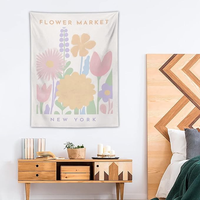 Chordity Danish Pastel Botanical Flower Market Aesthetic Tapestries Wall Hanging Tapestry Decorative Flag For Home Decor Living Room College Dorm Bedroom Banner Poster 30*40 Inch