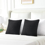 FUTEI Black Throw Pillow Covers 18x18 Inch Set of 2,Furry Faux Fur Teddy Boucle Textured Cushion Covers,Soft Fluffy Decorative Pillow Case,Home Decor for Couch Bed Living Room Office Car