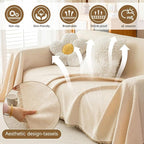ROOMLIFE Boho Beige Couch Cover for Dogs, Washable Non Slip Furniture Protector Couch Sofa Covers for 3 Cushion Couch, Soft Breathable Sofa Slipcovers Couch Cover Throw Blanket with Tassels71''X134''
