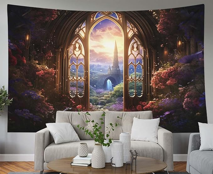 EMMTEEY Fantasy Large Tapestry Wall Hanging 80X60 Inch - Fairytale World Wall Art for Living Room Witchy Forest Backdrop for Dorm Classroom
