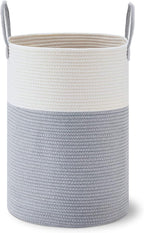 VIPOSCO Large Laundry Hamper, Tall Woven Rope Storage Basket for Blanket, Toys, Dirty Clothes in Living Room, Bathroom, Bedroom - 58L Grey & White