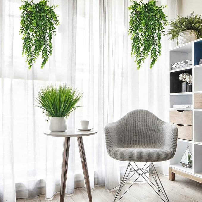 Artificial Hanging Vines, Faux Ivy Green Leaves Vine Plastic Chain Foliage Rattan Willow Plants Fake Greenery Leaf Garland UV Resistant for Indoor Outdoor Garden Door Wall Wedding Decoration 2 Pack