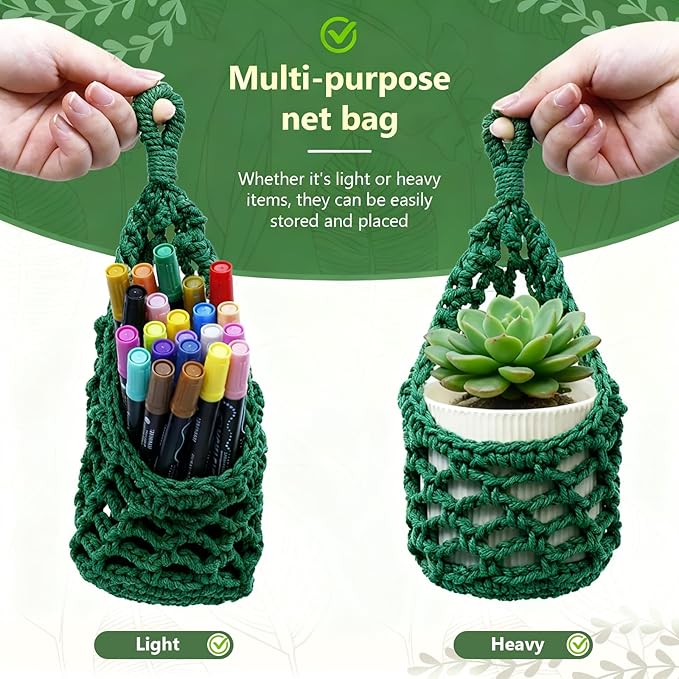 Macrame Wall Plant Hanger, Hanging Planter Basket Holder, Wall Planters for Indoor Plants, for Up to 4 Inch Pot (Green, 4-Inch)