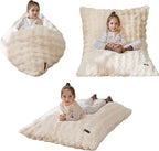 MAXYOYO 3 in 1 Kids Bean Bag Chair Bed, Child Floor Sofa for Gaming, Reading, Convertible Bean Bag Floor Cushion with Machine Washable Cover for Living Room Bedroom, Beige