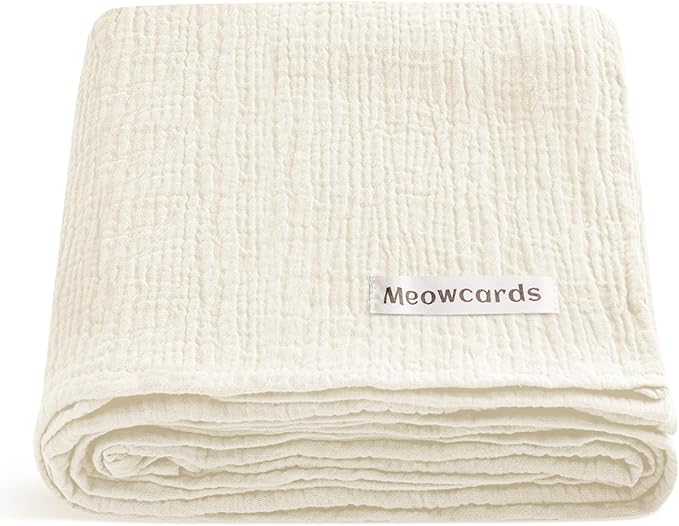 meowcards Muslin Swaddle Blankets for Baby, Unisex Baby Boys Girls Essentials, Large 47 x 47 inches, Boho Receiving Blankets Newborn Registry Must Haves (Pale Yellow, Simple)