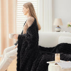 NEWCOSPLAY Super Soft Twin Blanket Black Premium Silky Flannel Fleece 3D Clouds Stylish Jacquard Lightweight Bed Blanket All Season Use 350GSM (Black, Twin(60"x80"))
