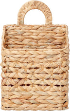 Wicker hanging basket, Water Hyacinth Wall Basket, Rustic Handwoven Hanging Storage Basket with Metal Frame for Farmhouse Home Decor, Garden or Organizing (1-Tier)