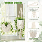 4 Packs Macrame Plant Hangers Indoor Crochet Hanging Plant Holder with Tassels Hanging Planters for Indoor Boho Hanger with 4 S Shaped Hooks for Home Decor Window Flower Pot (White)