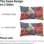 4th of July Pillow Covers 12X20 Inch Set of 2, Patriotic Red Blue Green Dahlia Floral Print Holiday Decorative Rectangle Throw Pillow Covers Outdoor Farmhouse Cushion Case for Couch Sofa Bed Decor